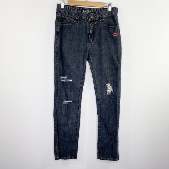 BlackJack Dark Light Washed Black Distressed Jeans Women's Size Large L - Picture 1 of 10